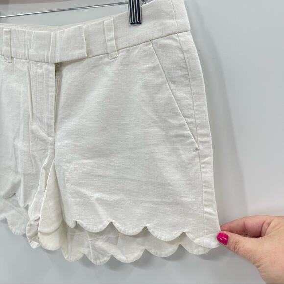 NWT J. Crew Scalloped Linen Blend White Flat Front Preppy Coastal Shorts Size 4 - Picture 4 of 12